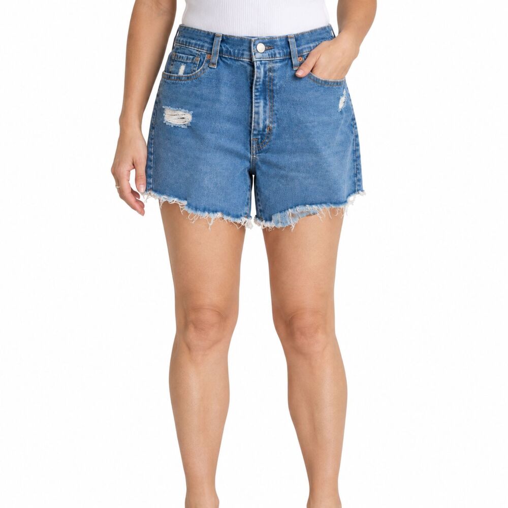 Levi Strauss Signature Womens 8 Denim Shorts Distressed Frayed Hem Blue 29 30